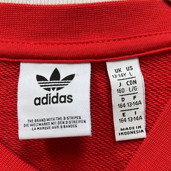 Adidas Red and White Logo Crewneck Sweatshirt Youth Sz Large - Picture 11 of 11